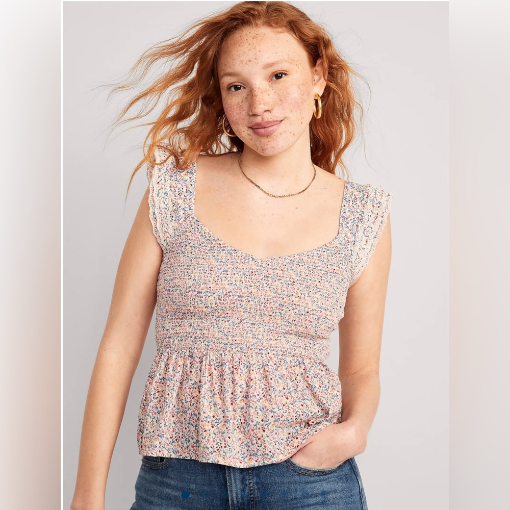 Fitted Flutter-Sleeve Smocked Top for
Women